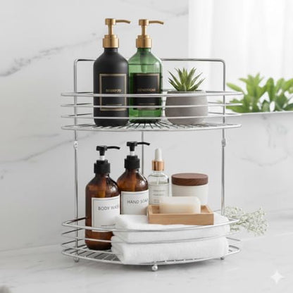 2-Tier Floor Standing Shower Caddy - Stainless Steel Bathroom Organizer Includes Screws and Anchors - Large Freestanding or Wall-Mounted Caddy - Silver - style: TRIANGLE 2-LAYER
