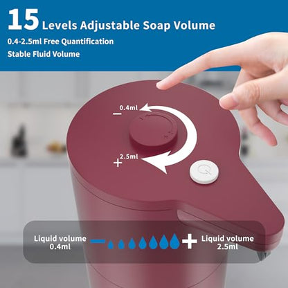 Automatic Soap Dispenser Touchless, Hands-Free, Multi Adjustable Volume, Long Battery Life, Compatible with Thick & Thin Dish/Hand Soap for Bathroom and Kitchen, Easy for Toddlers, Red - color: Matte Red