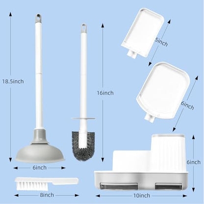 Silkyhose 3 in 1 Toilet Brush & Plunger, Wall Mounted with Crevice Brush | Built-in Storage Holder. Rust-resistant, Durable. Non-Slip Grip. Easy to Install. For Bathroom, Floor & Tile Cleaning.