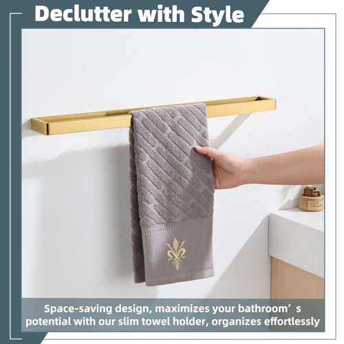 22.8 Inch Bathroom Towel Bar, Brushed Gold, 304 Stainless Steel | Rust-resistant for Bathroom, Shower, Vanity, Kitchen, Moder Square Towel Holder, Hidden Screw Wall Mounted, Heavy Duty Hang - color: Brushed Gold