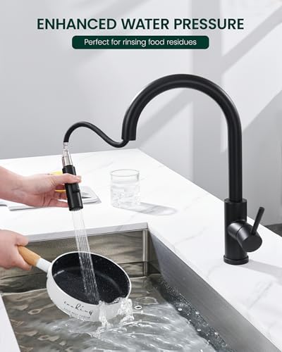 Metal Kitchen Faucet Head Replacement | Stainless Steel, 2-Mode Pull Down Kitchen Faucet Spray Head, with 15 Adapters, High Pressure Sink Sprayer Nozzle, Matte Black - color: Matte Black