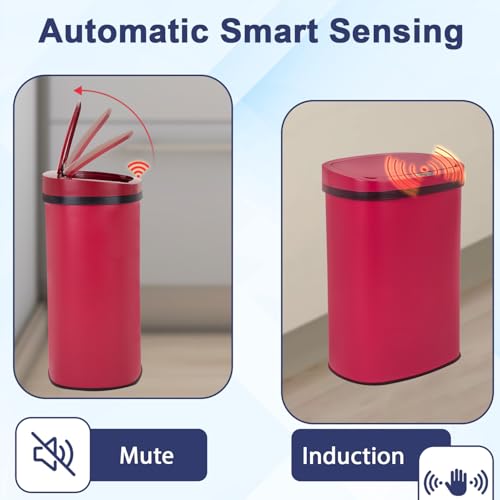13 Gallon Kitchen Trash Can Bathroom Trash Can with Lid Red Garbage Can | Automatic Motion Sensor,50 Liter Touchless Trash Bin,Waterproof Garbage Bin Wastebasket for Toilet,Office,Caravans,Bedroom, - color: Red