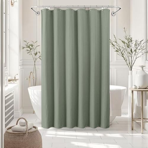 Linen-Like Shower Curtain, Waterproof Premium 250GSM Heavyweight Fabric, 72 x 72, with 12 Stainless Steel Hooks, Luxury Hotel Spa Bathroom Decor, Machine Washable, Weighted Hem, Grey Green - color: Linen-grey Green