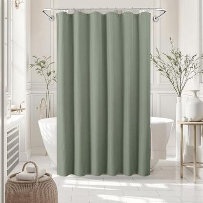 Linen-Like Shower Curtain, Waterproof Premium 250GSM Heavyweight Fabric, 72 x 72, with 12 Stainless Steel Hooks, Luxury Hotel Spa Bathroom Decor, Machine Washable, Weighted Hem, Grey Green - color: Linen-grey Green