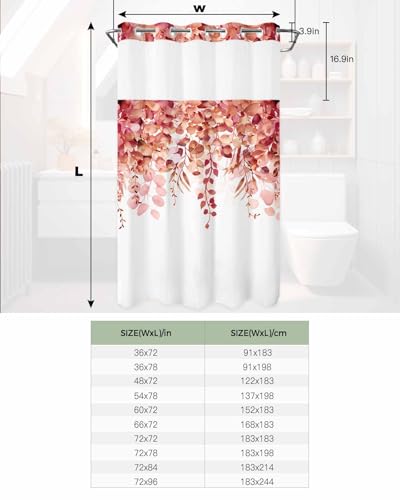 No Hook Shower Curtain and Snap in Liner Set, Red Eucalyptus Fabric Bathroom Stall Shower Curtains 36x72, See Through Mesh Top Window, Spring Summer Botanical Floral Leaves Country Hotel Style - color: Red, size: 36"W x 72"L (Pack of 1)