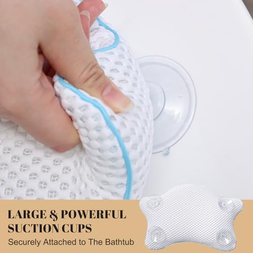 Non Slip Bath Pillow, Luxury Spa Bathtub Head & Neck Rest Support, Permeable Quick Drying Air Mesh Tub Pillow with 4 Large Suction Cups, Fits Any Tubs, Soft and Relaxing (White) - color: White