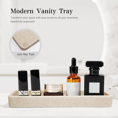Bathroom Accessories Set, 4 Piece Toothbrush Holder Set - Sand Beige | Bathroom Accessory Set with Soap Dispenser, Toothbrush Holder, Tumbler, Vanity Tray, Bathroom Sink Set for Modern Home Decor - style: Beige