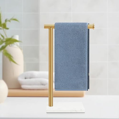 Hand Towel Holder, Hand Towel Stand for Bathroom with Marble Base, 304 Stainless Steel L Shape Hand Towel Rack Bar Standing for Vanity Kitchen Countertop, Brushed Gold - color: Gold