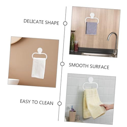 Vaguelly 2pcs Adhesive Towel Rings Wall-Mounted Hand Towel Holder for Bathroom Non-Deformation Shelf with Strong Sticky Backing Minimalist White Design Compatible with Any Decor
