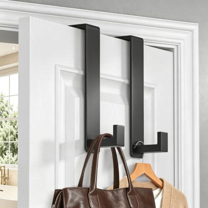 WUIVIUT Extended Over Door Hooks, Heavy-Duty Coat Rack for Hanging, Metal No Drill Hook for Door (L Shape 2 Pack, Fits 1-3/4'' Thick) - size: Extended, L Shape 2 Pack, Black