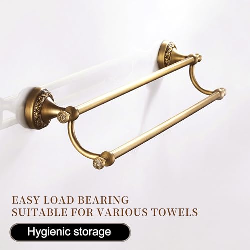 Wall Mounted Bathroom Double Towel Rack, Towel Bar Adjustable 15.5 to 27.5 Inch Antique Brass Pattern Carving,Brushed Bronze