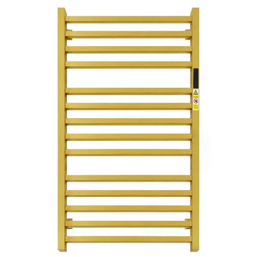 WMHYLYH 14 Bar Luxury Gold Towel Warmer Rack for Bathroom, Wall Mounted Electric Heated Towel Rack with Timer & Fahrenheit Temperature Control, Stainless Steel Towel Heater for Bathroom(Brushed Gold)