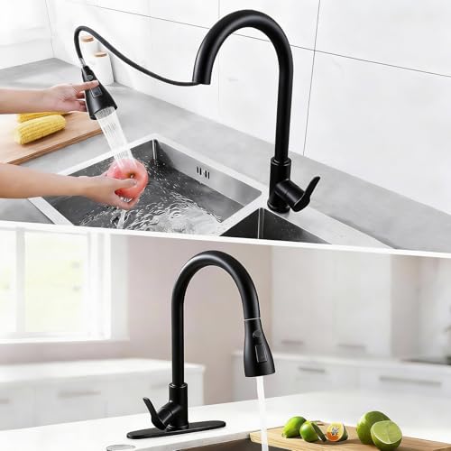 Kitchen Faucet Head Replacement with 3 Modes, Pull Down Spray Head for Kitchen Faucet, Kitchen Sink Sprayer Replacement Compatible with Moen, American Standard, Kohler Faucets - color: Matte Black