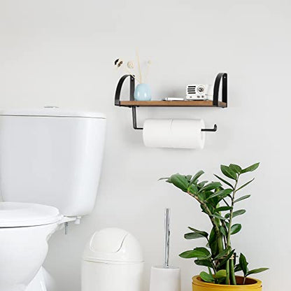 BTY Paper Towel Holder Wall Mount Farmhouse Wood Paper Towel Holder with Shelf Hanging Paper Towel Roll Rack Under Cabinet Spice Rack for Kitchen Bathroom Organizer Rustic Brown - color: Rustic Brown