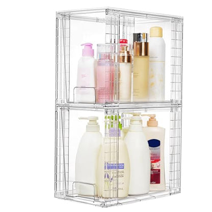 Vtopmart 2 Pack Clear Stackable Storage Drawers,9.7" High Plastic Organizers Bins for Skincare, Bathroom Supplies,Ideal for Cabinet,Undersink,Vanity,Kitchen,Pantry Organization - size: 2Pack 9.7"H