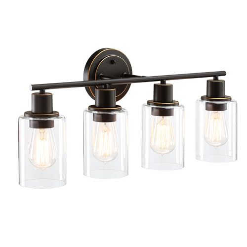 4-Light Oil Rubbed Bronze Bathroom Lighting Fixtures Over Mirror 4-Light Bathroom Vanity Light Oil Rubbed Bronze Vanity Wall Sconce Over Sink - color: Oil-Rubbed Bronze, size: 4-Light