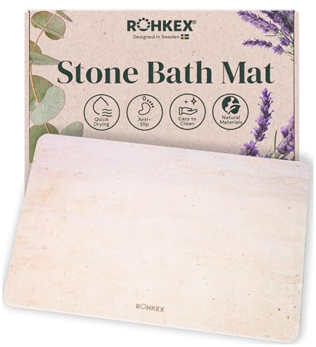ROHKEX Stone Bath Mat - Diatomaceous Earth, Beige, 24x15, Non-Slip | Diatomaceous earth stone mat - fast-dry, absorbent, non-slip - Use for bathroom, shower & sink, easy clean - color: Beige