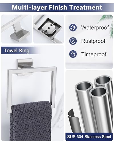 Brushed Nickel Bathroom Accessories, Toilet Paper Holder,Towel Ring & Hooks | Lairuier Bathroom Hardware Set, Toilet Paper Holder Set SUS304 Stainless Steel Bath Hand Towel Ring for Bathroom Wall Mounted - color: Brushed Nickel