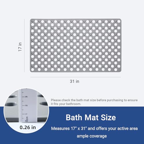 Non Slip Bathtub Mat and Shower Mat 31x17 inch,Bath Mat with Quick Dry Drain Holes and Suction Cups, Soft Comfortable Safe Bathroom Mat for Bath Tub, Floor, Tile (Grey) - color: Grey