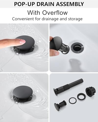 Midanya Waterfall Bathroom Faucet 1 Hole,Matte Black | with 24” Hoses,Pop Up Drain,6” Deck Plate,for 1 or 3 Hole Vanity,Lavatory,RV,Single Handle Bathroom Sink Faucet,NSF Certified - color: Black