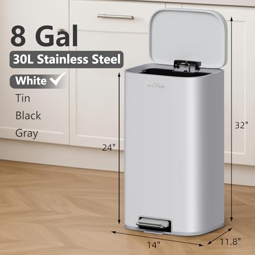 mVm 8 Gal Kitchen Trash Can, Tall Step Trash Can with Lid, Smooth Edge Garbage Bin for Home Office (Cement) - color: Cement, size: 8Gal