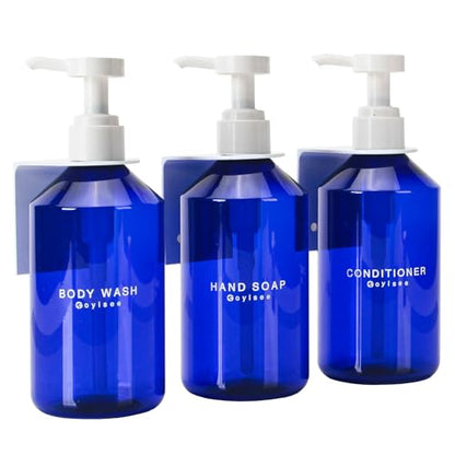 3-Chamber Shampoo & Conditioner Dispenser - Wall-Mounted Soap Dispenser Plastic Bottles with 4CC Pumps, No Drill Installation, Refillable for Bathroom, RV, Commercial Use Blue - color: Blue