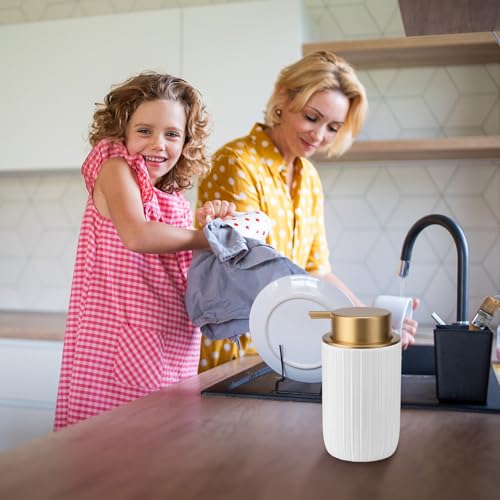 Soap Foaming Dispenser Ceramic with Easy-to-Press Pump Hand Foam Dispenser for Shampoo Bathroom Countertop 13.5 oz - color: Foam-stripes Goldwhite