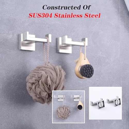 GERZWY Brushed Stainless Steel Coat/Robe Clothes Hook for Bath Kitchen Modern Hotel Style, Bathroom Double Towel Hook Wall Mounted 2 Pack AG1417B-LS - color: Brushed