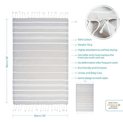 Cacala 100% Turkish Cotton Kitchen Tea Towels, Highly Absorbent Luxury Soft Quick Drying Dish Towel with Hanging Loop for Gym, Yoga, Bath, Sports, Cleaning and Kitchen (23 x 36), Silvergrey - color: Silver Grey