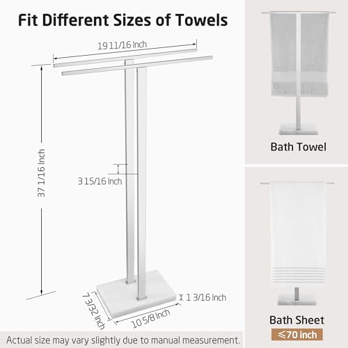 KES Standing Towel Rack, 37" H, 18/8 Stainless Steel & Marble Base Polished | Polished Finish, Equal-Height Rods, Heavy Base (8.23 Lbs), Anti-Slip Pads, Fits Towels Up To 70" - color: Polished Silver, size: 37" H (Equal-height)