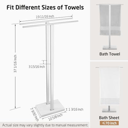 KES Standing Towel Rack, 37" H, 18/8 Stainless Steel & Marble Base Polished | Polished Finish, Equal-Height Rods, Heavy Base (8.23 Lbs), Anti-Slip Pads, Fits Towels Up To 70" - color: Polished Silver, size: 37" H (Equal-height)