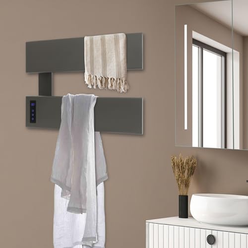 Electric Towel Warmer, Wall-Mounted Towel Heater with Timer & LED Screen, Temperature Adjustment, IPX4 Waterproof Towel Rack Dryer for Bathroom, Hotels, Home, Wide Heating Panel, 17.72" W (2 Tier) - size: 2 Tier