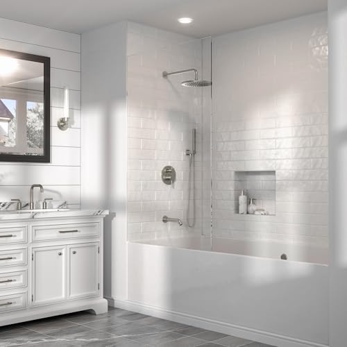 Lava Odoro Modern Rain Bathtub and Shower Faucet Set, SF104-BN-T | 3-Setting Round Bathtub Shower Faucet, Shower System with Tub Spout, Bath Shower Valve Trim Kit, 10 Inch, Brushed Nickel - color: Brushed Nickel, style: With Tub Spout