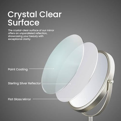 Free Standing Magnifying Makeup Mirror | Dual-Sided 1X/5X Magnification | 360° Rotating Vanity Mirror for Precise Grooming, Skincare & Beauty (Brushed Nickel, KMM103) - color: Brushed Nickel