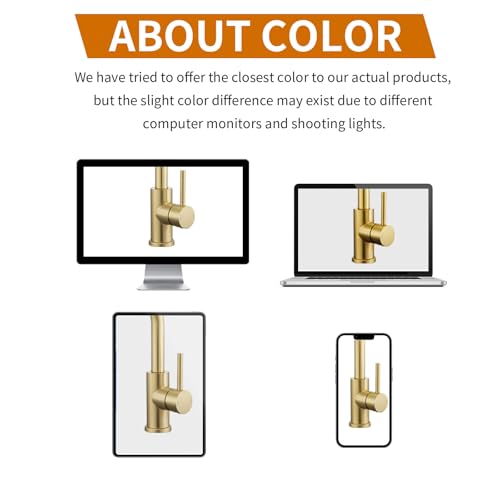 Tohlar Gold Bathroom Faucet with 2 Mode Sprayer | Single Hole Bar Sink Faucet, 360° Swivel, with Pop Up Drain, for Vanity RV Laundry - color: Brushed Gold