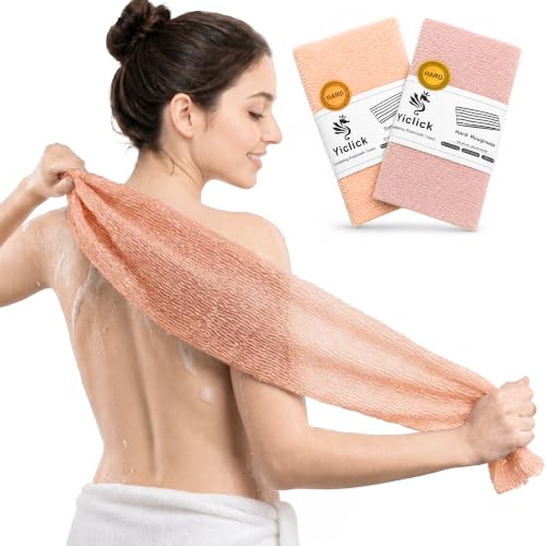 Yiclick Exfoliating Washcloth Towel, Back Scrubber for Shower for Women, Exfoliating Body Scrubber, Loofah Sponge Wash Cloth, Korean Japanese Exfoliating Shower Towel, Exfoliator Washer for Bath - color: Orange+pink