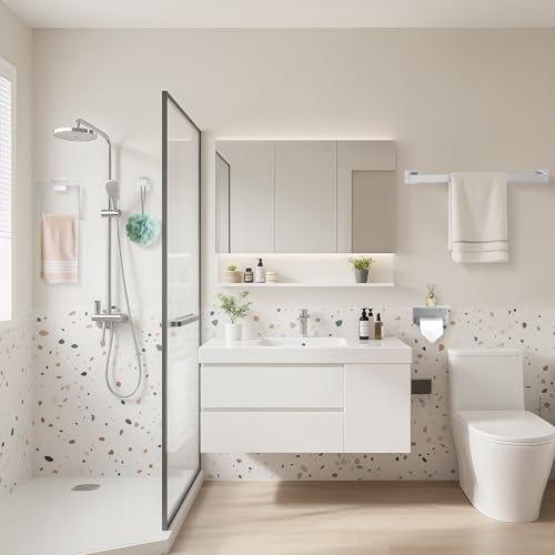 TURS Bathroom Hardware Set Brushed Nickel 4-Piece Towel Bar Set Include 24 Inch Towel Bar Towel Ring Towel Hook Toilet Paper Holder with Shelf Wall Mounted. - color: Brushed Nickel, size: Set C
