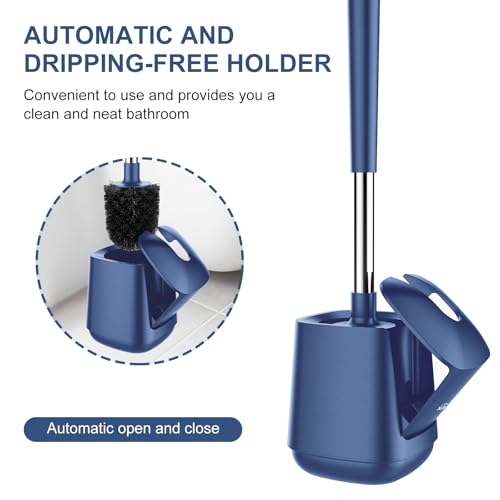 SetSail Toilet Brush and Holder, Self Closing Lid Toilet Bowl Brushes Holder and Extra Long Handle Ventilated Toilet Brush Set for Bathroom Cleaning, Nylon Bristles, 2 Packs-Dark & Blue - color: Dark Blue, size: 2 packs