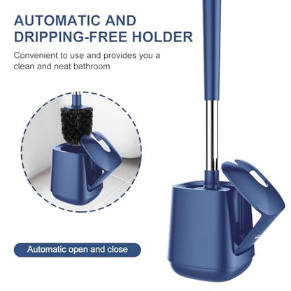 SetSail Toilet Brush and Holder 3 Pack, Self Closing Lid Toilet Bowl Brushes Holder Extra Long Handle Ventilated Toilet Brush Set for Bathroom Cleaning, Nylon Bristles, Dark & Blue - color: Dark Blue, size: 3 packs