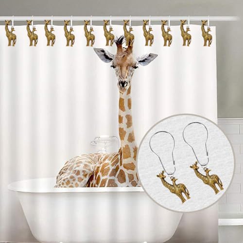 Giraffe Shower Curtain,12 Pcs Giraffe Shower Curtain Hooks Animal Forest Park Theme Decor, House Bathroom Decor Accessorie, Giraffe Bathroom Set Stainless Steel Ring Rustproof (Bronze)