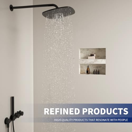Shower Niche 16" x 16" Black, Tile Ready Insert with Shelf | Recessed Shower Wall Niche, Removable Shelf, Tile Ready Insert, Built-in Bathroom Storage Box, Waterproof, Easy Install