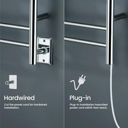 Kibi 24 Inch Wall-Mounted Electric Towel Warmer Rack– 8-Bar 304 Stainless Steel, ETL-Certified, Hardwired or Plug-in, Fast-Heat Up to 122 Degrees F – Heated Towel Rack for Bathroom (Chrome) - color: Chrome