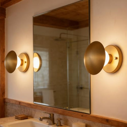 Modern Gold Mushroom Wall Sconces, Globe Spherical Wall Lamp | Mid Century, Small Brass Vanity, Single Ball Lights Fixture, Contemporary Milk Glass - color: Gold, size: 1 Heads