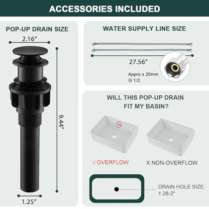 Black Tall Waterfall Bathroom Faucet, Single Hanlde Vessel Sink Faucet with Waterfall Spout, Bathroom Faucets for 1 Hole, RV Lavatory Vanity Mixer Bar Tap with Pop Up Drain and Hoses KMBF015B | Bathroom Faucets for RV Lavatory Vanity Mixer Bar Tap with Po
