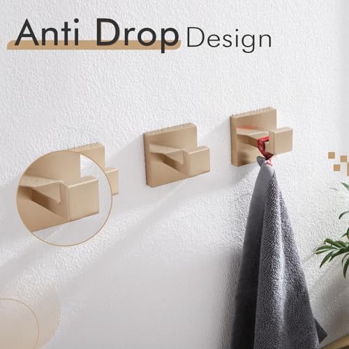 KOKOSIRI Robe Hooks for Wall Bathroom Towel Hooks Coat Hook Kitchen Garage Heavy Duty Wall Mounted Champagne Bronze Stainless Steel, 3 Pack B1010CPG-P3 - color: Champagne Bronze, size: 3 Pack