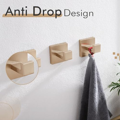 KOKOSIRI Robe Hooks for Wall Bathroom Towel Hooks Coat Hook Kitchen Garage Heavy Duty Wall Mounted Champagne Bronze Stainless Steel, 3 Pack B1010CPG-P3 - color: Champagne Bronze, size: 3 Pack