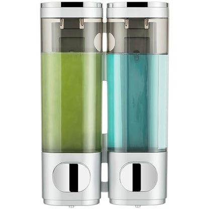 Pollock Shampoo and Conditioner Dispenser 2 Chamber No Drill | Shower Soap Pump Dispenser Wall Mounted,Body Wash Dispenser,Shower Gel Shampoo Holder for Bathroom Accessories, (Silver 2) - color: Silver 2