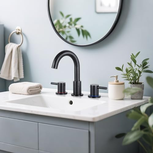 2-Handle Widespread Bathroom Sink Faucet 3 Hole, Oil Rubbed Bronze | Lead-free stainless steel, pop-up drain, Detachable faucet aerator, 360°swivel, for RV & vanity sink 3-hole mount - color: 1-Oil Rubbed Bronze, style: 8 Inch Widespread
