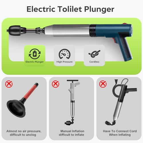 Electric Toilet Plunger - Toilet Plungers for Bathroom, Floor Drain, Sewer, Kitchen Pipes，High-Pressure Home Toilet Clog Remover (Blue, 1)