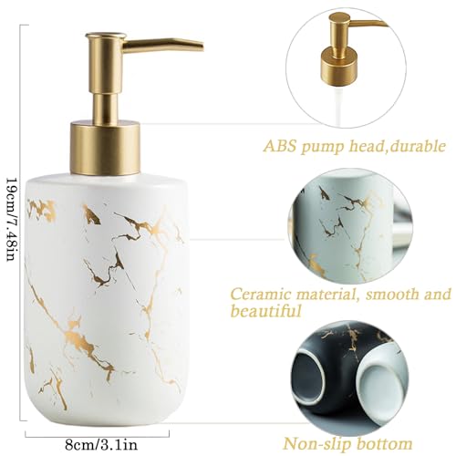 Soap Dispenser White and Gold,300ml/10 Oz Luxurious Hand Soap Bottle with Plastic Pump Gold,Ceramic Liquid Soap Dispenser for Bathroom, Kitchen, Dish Soap,Lotion,Liquid Soap - color: White